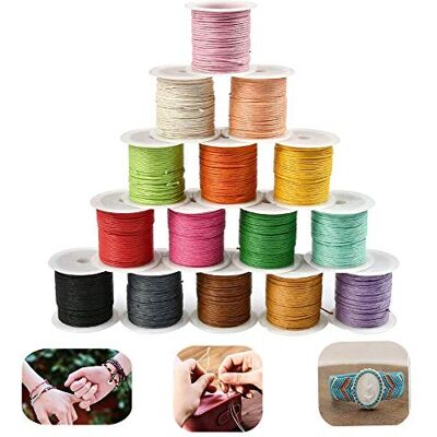TOKERD 15 kleur waxkoorden 1mm craft waxkoord 150m katoenen waxkoord leren naaigaren macramékoord voor sieraden, armbanden, kettingen craft maken TOKERD 15 kleur waxkoorden 1mm craft waxkoord 150m katoenen waxkoord leren naaigaren macramékoord voor sieraden, armbanden, kettingen craft maken