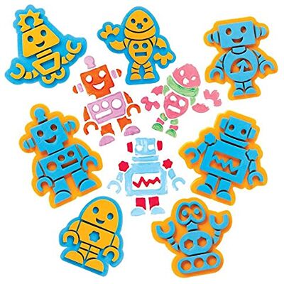 Baker Ross FE383 Robot-ei-schuimrubberen stempel, 10 stuks, voor kinderen, ideaal voor kunst- en handwerkprojecten voor kinderen Baker Ross FE383 Robot-ei-schuimrubberen stempel, 10 stuks, voor kinderen, ideaal voor kunst- en handwerkprojecten voor kinderen
