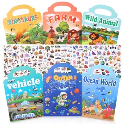 Syvory 6 herbruikbare stickerboeken voor kinderen: dinosaurussen, dieren, onderwaterwereld, boerderij, ruimte, voertuig, Kerstmis en verjaardagscadeaus Syvory 6 herbruikbare stickerboeken voor kinderen: dinosaurussen, dieren, onderwaterwereld, boerderij, ruimte, voertuig, Kerstmis en verjaardagscadeaus