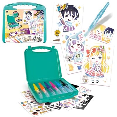 Lansay BLOPENS Ma Manga koffer Viltstiften voor kinderen om te blazen vanaf 5 jaar Draagbaar formaat herbruikbare sjablonen 6 sjablonen 6 sjablonen 6 vellen + 40 stickers wasbare doppen Lansay BLOPENS Ma Manga koffer Viltstiften voor kinderen om te blazen vanaf 5 jaar Draagbaar formaat herbruikbare sjablonen 6 sjablonen 6 sjablonen 6 vellen + 40 stickers wasbare doppen