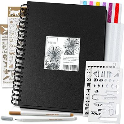 Lobome Doe-het-zelf fotoalbum, zwart, A4, 90 zwarte pagina's om te personaliseren met plakboek accessoires, sjablonen, stickers en pennen, herinneringsalbum met personaliseerbare omslag Lobome Doe-het-zelf fotoalbum, zwart, A4, 90 zwarte pagina's om te personaliseren met plakboek accessoires, sjablonen, stickers en pennen, herinneringsalbum met personaliseerbare omslag