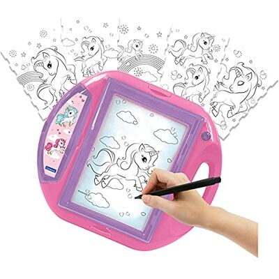Lexibook , Eenhoorn, tekenprojector, 4 stempels, 10 sjablonen, verlicht scherm, 1 pen inbegrepen, artistiek en creatief speelgoed voor meisjes en jongens, roze/paars, CR310UNI Lexibook , Eenhoorn, tekenprojector, 4 stempels, 10 sjablonen, verlicht scherm, 1 pen inbegrepen, artistiek en creatief speelgoed voor meisjes en jongens, roze/paars, CR310UNI