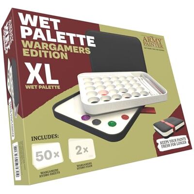 The Army Painter , Wargamers Edition XL Wet Palette – nat voor acrylverf, bestaande uit 50 hydrografische vellen, 2 hydrografische schuimen en een opbergruimte voor penselen The Army Painter , Wargamers Edition XL Wet Palette – nat voor acrylverf, bestaande uit 50 hydrografische vellen, 2 hydrografische schuimen en een opbergruimte voor penselen