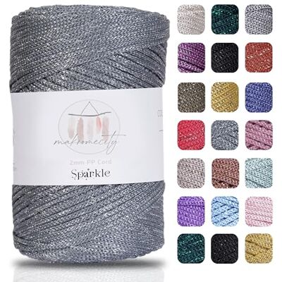 Makromecity Macramégaren 2 mm x 230 m Gemaakt van hoogwaardig polyester Voor handwerk en interieurdecoratie, tafelbord, handtas, Runner (grijs glitter, 1 streng) Makromecity Macramégaren 2 mm x 230 m Gemaakt van hoogwaardig polyester Voor handwerk en interieurdecoratie, tafelbord, handtas, Runner (grijs glitter, 1 streng)