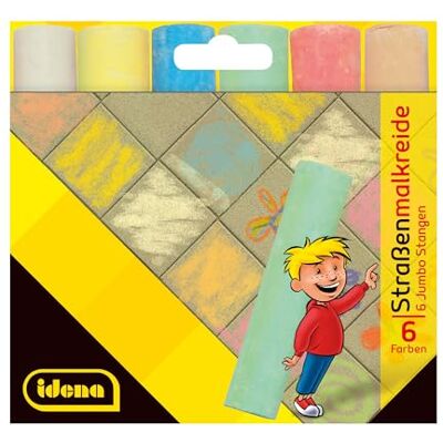 Idena 621731 Straatschilderkrijt in kartonnen doos, 6 stangen in verschillende kleuren, voor het schilderen van asfalt, bestrating of beton Idena 621731 Straatschilderkrijt in kartonnen doos, 6 stangen in verschillende kleuren, voor het schilderen van asfalt, bestrating of beton