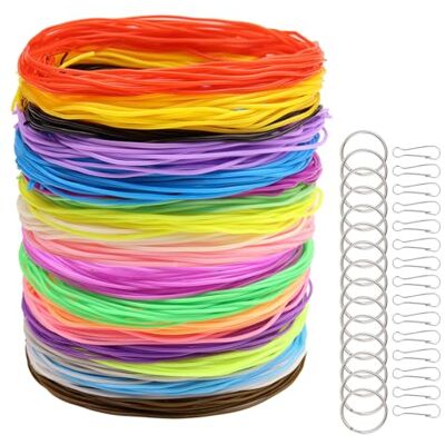 Yuknees 200 stuks touwen om te knutselen, kunststof touwen, voor het maken van sieraden, 20 kleuren, met 15 clips en 15 sleutelringen Yuknees 200 stuks touwen om te knutselen, kunststof touwen, voor het maken van sieraden, 20 kleuren, met 15 clips en 15 sleutelringen