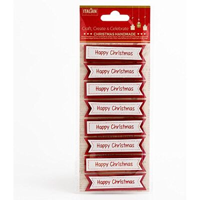 Italian Options 8 stuks Happy Christmas rode papieren banners van 6 cm voor geschenken, kaarten maken, knutselen Italian Options 8 stuks Happy Christmas rode papieren banners van 6 cm voor geschenken, kaarten maken, knutselen