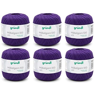 Gründl Speciaal haakgaren 100 uni (juego de ganchillo, gemerceriseerd katoengaren voor de haak, gemaakt van 100% katoen, 100 g/566 m, naalden nr. 1 ½ tot 2, 6 x 100 g), violet Gründl Speciaal haakgaren 100 uni (juego de ganchillo, gemerceriseerd katoengaren voor de haak, gemaakt van 100% katoen, 100 g/566 m, naalden nr. 1 ½ tot 2, 6 x 100 g), violet
