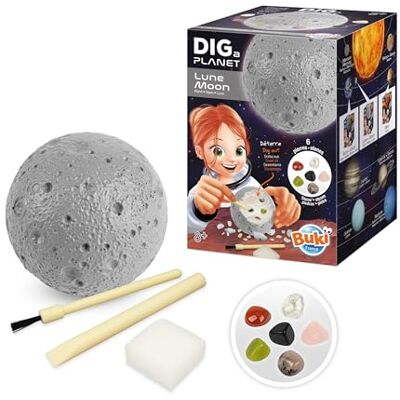 Buki France – Dig a Planet Maan – graaf en begraven 6 echte stenen, waaronder rozenkwarts, obsidiaan en carneool – graafset voor kinderen vanaf 8 jaar – 447 Buki France – Dig a Planet Maan – graaf en begraven 6 echte stenen, waaronder rozenkwarts, obsidiaan en carneool – graafset voor kinderen vanaf 8 jaar – 447