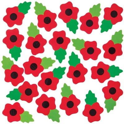 Baker Ross FN593 Poppy schuimstickers, 120 stuks, heldere en kleurrijke stickers voor Memorial Day, ideaal voor knutselen, klasactiviteiten en decoraties Baker Ross FN593 Poppy schuimstickers, 120 stuks, heldere en kleurrijke stickers voor Memorial Day, ideaal voor knutselen, klasactiviteiten en decoraties