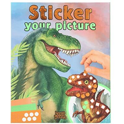 Depesche 11882 Dino World Sticker Your Picture stickerboek met 25 pagina's dinosaurus, jungle en prehistorische motieven om aan te vullen, met 10 vellen stickers in verschillende vormen en Depesche 11882 Dino World Sticker Your Picture stickerboek met 25 pagina's dinosaurus, jungle en prehistorische motieven om aan te vullen, met 10 vellen stickers in verschillende vormen en