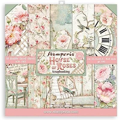 Stamperia SBBS08 papierblok 10 vellen 20,3 x 20,3 (8" x 8") dubbelzijdig House of Roses, meerkleurig Stamperia SBBS08 papierblok 10 vellen 20,3 x 20,3 (8" x 8") dubbelzijdig House of Roses, meerkleurig