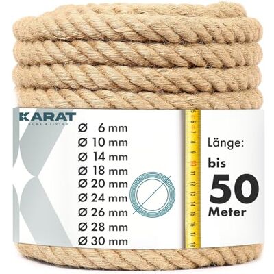 KARAT Klimtouw, 50 m, 20 mm dik, 100% natuurlijke jute, extra sterk, voor sport, tuindecoratie, knutselen, krabpaal KARAT Klimtouw, 50 m, 20 mm dik, 100% natuurlijke jute, extra sterk, voor sport, tuindecoratie, knutselen, krabpaal