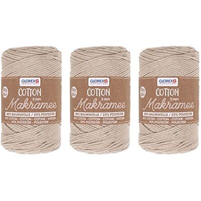 GLOREX 5 1008 50 macramégaren, 3 stuks, 80% katoen en 20% polyester, 250 g, duif, 2 mm GLOREX 5 1008 50 macramégaren, 3 stuks, 80% katoen en 20% polyester, 250 g, duif, 2 mm
