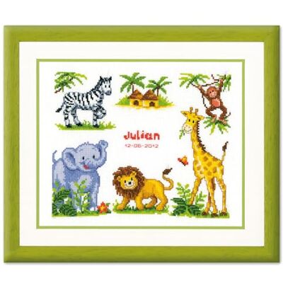 Vervaco Kruissteek tellende Kit DIY Cadeau Baby Geboorte Gepersonaliseerde SAFARI DIEREN Volledige Schilderij Borduurset Vrije Tijd Creatieve Home Decoronca. 27 x 23 cm Cross Stitch Vervaco Kruissteek tellende Kit DIY Cadeau Baby Geboorte Gepersonaliseerde SAFARI DIEREN Volledige Schilderij Borduurset Vrije Tijd Creatieve Home Decoronca. 27 x 23 cm Cross Stitch