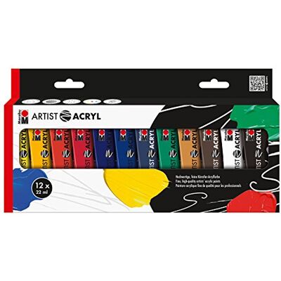 Marabu 1220000000092 Artist Acryl Tri Set fijne acrylverf in kunstenaarskwaliteit, op waterbasis, pasta-consistentie, sterk gepigmenteerd, zeer goede glans en dekking, 12 x 22 ml Marabu 1220000000092 Artist Acryl Tri Set fijne acrylverf in kunstenaarskwaliteit, op waterbasis, pasta-consistentie, sterk gepigmenteerd, zeer goede glans en dekking, 12 x 22 ml