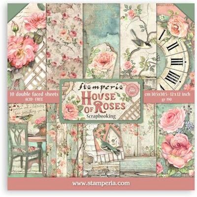 Stamperia Dubbelzijdig plakblok, 10 vellen, 30,5 x 30,5 cm, House of Roses, meerkleurig, 5 cm Stamperia Dubbelzijdig plakblok, 10 vellen, 30,5 x 30,5 cm, House of Roses, meerkleurig, 5 cm