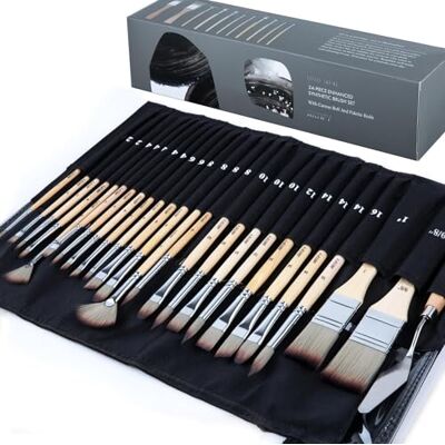 ARTIFY 24 stuks Penseelset, Expert Series, Verbeterde Synthetische Borstelset met Canvas Roll en Palet Mes voor Acryl Olie Aquarel Gouache (24 stuks) ARTIFY 24 stuks Penseelset, Expert Series, Verbeterde Synthetische Borstelset met Canvas Roll en Palet Mes voor Acryl Olie Aquarel Gouache (24 stuks)
