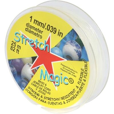 Stretch Magic Elastisch kralenkoord transparant, 1 mm diameter, 25 meter gemakkelijk te binden, sterk en rekbaar, ideaal voor het maken van parelsieraden Stretch Magic Elastisch kralenkoord transparant, 1 mm diameter, 25 meter gemakkelijk te binden, sterk en rekbaar, ideaal voor het maken van parelsieraden