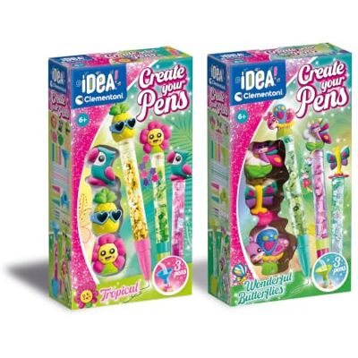 Clementoni Idea Create Your Pens 83217 Lot de 6 stylos tropicaux et papillons Clementoni Idea Create Your Pens 83217 Lot de 6 stylos tropicaux et papillons