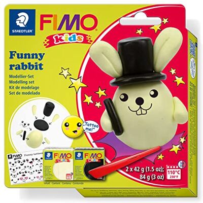 Staedtler 8035 FIMO boetseerkleiblokken voor kinderen, grappig konijn, 2 stuks FIMO blokken voor kinderen, stickers en modelleergereedschap Staedtler 8035 FIMO boetseerkleiblokken voor kinderen, grappig konijn, 2 stuks FIMO blokken voor kinderen, stickers en modelleergereedschap