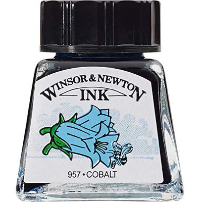 Winsor & Newton 1005176 Drawing Inks inkt voor kalligrafen, illustratoren, grafisch ontwerpers, kunstenaars waterbestendige kleuren, buitengewone transparantie, fles van 14 ml kobalt Winsor & Newton 1005176 Drawing Inks inkt voor kalligrafen, illustratoren, grafisch ontwerpers, kunstenaars waterbestendige kleuren, buitengewone transparantie, fles van 14 ml kobalt