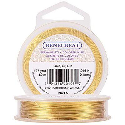 BENECREAT Aanslagbestendige gouddraad, 26 gauge (0,4 mm), koperdraad voor het maken van sieraden, 60 m BENECREAT Aanslagbestendige gouddraad, 26 gauge (0,4 mm), koperdraad voor het maken van sieraden, 60 m