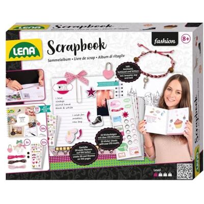 Lena Scrapbooking compleet met hangslot, 22 borduursets met 370 motieven, fotohoeken en accessoires voor armbanden, voor kinderen vanaf 8 jaar, 42331, meerkleurig Lena Scrapbooking compleet met hangslot, 22 borduursets met 370 motieven, fotohoeken en accessoires voor armbanden, voor kinderen vanaf 8 jaar, 42331, meerkleurig