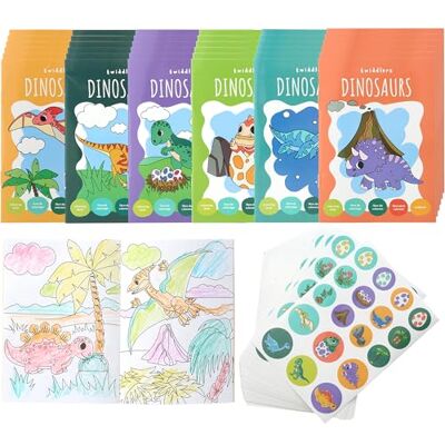 THE TWIDDLERS Set van 36 mini-kleurboeken voor feesttassen, met stickers, dinosaurus-thema, mini-boeken in A6-formaat voor kinderen van 4 tot 8 jaar, kleine kleurboeken, perfect voor THE TWIDDLERS Set van 36 mini-kleurboeken voor feesttassen, met stickers, dinosaurus-thema, mini-boeken in A6-formaat voor kinderen van 4 tot 8 jaar, kleine kleurboeken, perfect voor