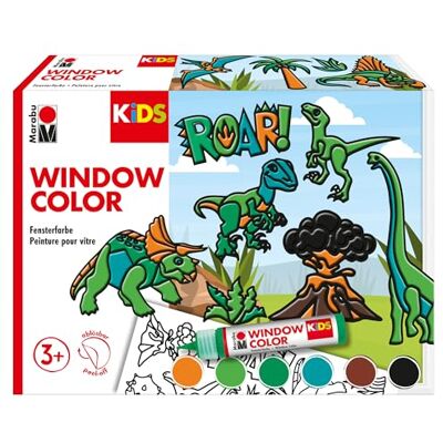 Marabu 306000004 Kids Dinosaurusset, 6 x 25 ml raamverf op waterbasis, 2 x sjablonen A3 en A4, 30 motieven, voor kinderen vanaf 3 jaar, 30600000004, meerkleurig, medium Marabu 306000004 Kids Dinosaurusset, 6 x 25 ml raamverf op waterbasis, 2 x sjablonen A3 en A4, 30 motieven, voor kinderen vanaf 3 jaar, 30600000004, meerkleurig, medium