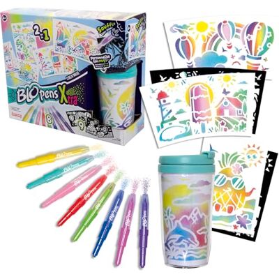 Lansay BLOPENS X-TRA – Crea'mok – personalisatieset mok met mok – voor kinderen vanaf 6 jaar – 8 viltstiften met airbrush-effect + 9 herbruikbare sjablonen + 11 vellen tekeningen Lansay BLOPENS X-TRA – Crea'mok – personalisatieset mok met mok – voor kinderen vanaf 6 jaar – 8 viltstiften met airbrush-effect + 9 herbruikbare sjablonen + 11 vellen tekeningen