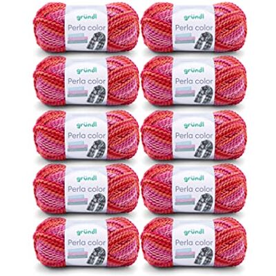 Gründl Perla kleur wol (100% polyester, 100 g/90 m, naalddikte: 8-9, 10 x 100 g), roze en parelrood Gründl Perla kleur wol (100% polyester, 100 g/90 m, naalddikte: 8-9, 10 x 100 g), roze en parelrood