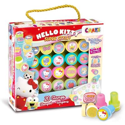 CRAZE Hello Kitty Kids rubberen stempels, 20 stuks, 4 kleuren, wasbare inkt, notitieblok inbegrepen CRAZE Hello Kitty Kids rubberen stempels, 20 stuks, 4 kleuren, wasbare inkt, notitieblok inbegrepen
