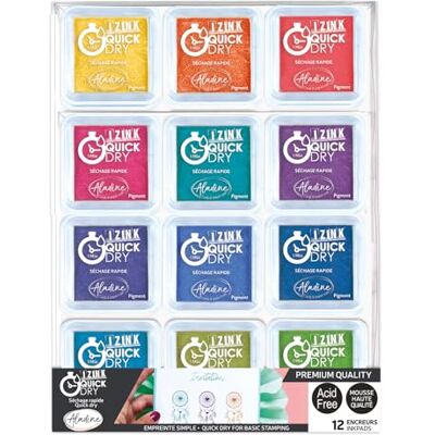Aladine Set met 12 stuks Quick Dry stempelkussens M, meerkleurig, 5 x 5 cm Aladine Set met 12 stuks Quick Dry stempelkussens M, meerkleurig, 5 x 5 cm