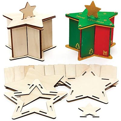Baker Ross FX265 Kinderkist van hout, sterdesign, 3 stuks Baker Ross FX265 Kinderkist van hout, sterdesign, 3 stuks