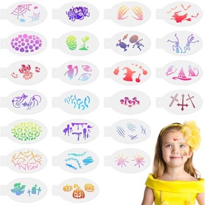 URAQT 24 sjablonen voor gezicht, Halloween, make-upfeesten, carnaval URAQT 24 sjablonen voor gezicht, Halloween, make-upfeesten, carnaval