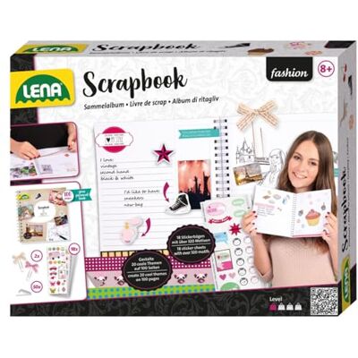 Lena 42332 Scrapbooking knutselset met 100 pagina's, 50 fotohoeken, 2 knoopklemmen en 18 vellen stickers voor kinderen vanaf 8 jaar, maat M Lena 42332 Scrapbooking knutselset met 100 pagina's, 50 fotohoeken, 2 knoopklemmen en 18 vellen stickers voor kinderen vanaf 8 jaar, maat M