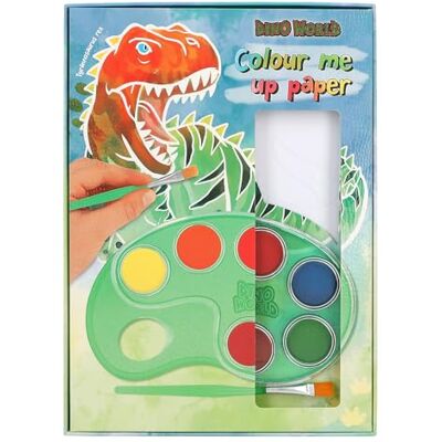 Depesche 12517 Dino World Colour me up aquarelpapier met 10 motieven om in te kleuren, kwast en aquarel Depesche 12517 Dino World Colour me up aquarelpapier met 10 motieven om in te kleuren, kwast en aquarel