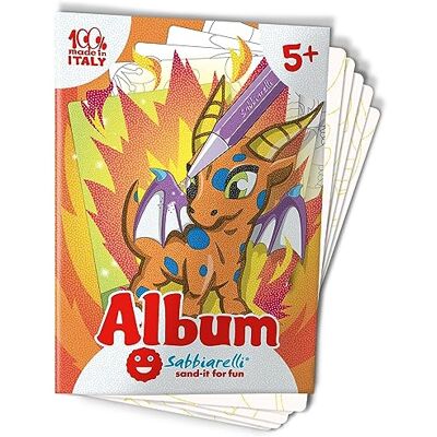 Sabbiarelli Album De Dragons Zelfklevende vellen voor Sand Art 5 zelfklevende tekeningen A5, 100% Made in Italy, kinderen van 5-12 jaar, gekleurd zand niet inbegrepen Sabbiarelli Album De Dragons Zelfklevende vellen voor Sand Art 5 zelfklevende tekeningen A5, 100% Made in Italy, kinderen van 5-12 jaar, gekleurd zand niet inbegrepen