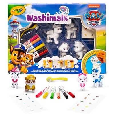 CRAYOLA Washimals Paw Patrol, activiteitenset met 4 babydieren, 6 wasbare viltstiften, 40 stickers en borstel, spel en cadeau voor kinderen, vanaf 3 jaar, 74-0290 CRAYOLA Washimals Paw Patrol, activiteitenset met 4 babydieren, 6 wasbare viltstiften, 40 stickers en borstel, spel en cadeau voor kinderen, vanaf 3 jaar, 74-0290