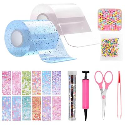 TFSZE Set van 20 stuks nano-tape voor kinderen, superelastische plakstrips, bubbeltape voor verjaardagscadeaus, dubbelzijdig, transparant (transparant + blauw) TFSZE Set van 20 stuks nano-tape voor kinderen, superelastische plakstrips, bubbeltape voor verjaardagscadeaus, dubbelzijdig, transparant (transparant + blauw)