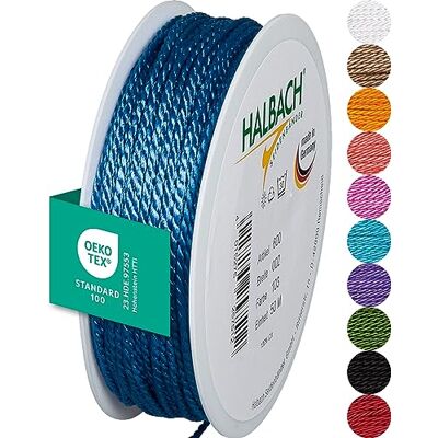 Halbach Seidenbänder Hoogwaardig zijden lint, breedte 2 mm, lengte 50 m, knutselkoord van glanzend acetaat, decoratief, om te knutselen, azuurblauw Halbach Seidenbänder Hoogwaardig zijden lint, breedte 2 mm, lengte 50 m, knutselkoord van glanzend acetaat, decoratief, om te knutselen, azuurblauw