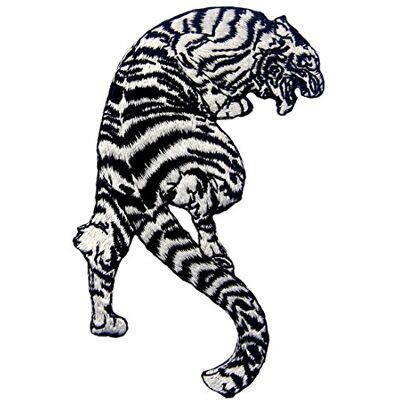 ZEGIN Geborduurde patch in de vorm van een witte tijger, brullend, om te naaien of te lijmen met strijkijzer ZEGIN Geborduurde patch in de vorm van een witte tijger, brullend, om te naaien of te lijmen met strijkijzer