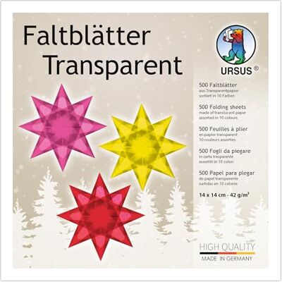 Ursus 2646199 vouwpapier, transparant, 14 x 14 cm, 42 g/m², 500 vellen in 10 verschillende kleuren Ursus 2646199 vouwpapier, transparant, 14 x 14 cm, 42 g/m², 500 vellen in 10 verschillende kleuren