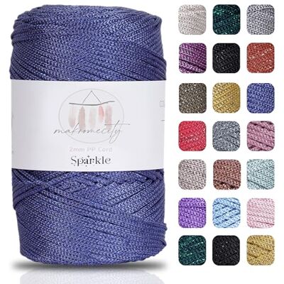 Makromecity Macramégaren 2 mm x 230 m polyester macramégaren voor knutselen, woondecoratie, tafelbord, schoudertas, denim blauw glitter, 1 streng Makromecity Macramégaren 2 mm x 230 m polyester macramégaren voor knutselen, woondecoratie, tafelbord, schoudertas, denim blauw glitter, 1 streng