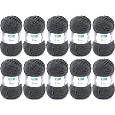 Gründl Lisa Premium Uni brei- en haakgaren (zacht en pluizig karakter, wasbaar breigaren van 100% acryl, 50 g / 133 m naalddikte: 3,5-4,5, 10 ballen van 50 g). Antraciet Gründl Lisa Premium Uni brei- en haakgaren (zacht en pluizig karakter, wasbaar breigaren van 100% acryl, 50 g / 133 m naalddikte: 3,5-4,5, 10 ballen van 50 g). Antraciet