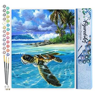 ART Schilderen op nummer voor volwassenen, ontspannen schildpad, handwerk, creatieve hobbyset, doe-het-zelf, complete kunstnummer 40 x 50 cm, zonder houten frame ART Schilderen op nummer voor volwassenen, ontspannen schildpad, handwerk, creatieve hobbyset, doe-het-zelf, complete kunstnummer 40 x 50 cm, zonder houten frame