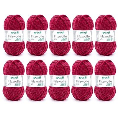 Gründl Viltwol effen (wol voor vilten, breien en haken, garen 100% scheerwol, 50 g/50 m, naalddikte 8-9, 10 x 50 g) bordeaux Gründl Viltwol effen (wol voor vilten, breien en haken, garen 100% scheerwol, 50 g/50 m, naalddikte 8-9, 10 x 50 g) bordeaux