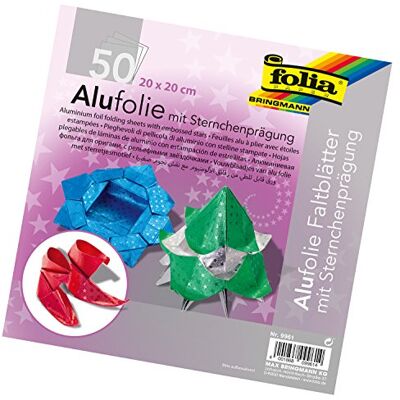 Folia 9961 vouwbladen van aluminiumfolie met stermotief 20 x 20 cm 100 g/m² 50 vellen gesorteerd, ideaal voor het vouwen van papier en voor andere knutselwerk Folia 9961 vouwbladen van aluminiumfolie met stermotief 20 x 20 cm 100 g/m² 50 vellen gesorteerd, ideaal voor het vouwen van papier en voor andere knutselwerk