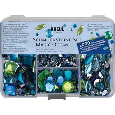 KREUL 49644 1000 stuks Magic Ocean edelstenen in de kleuren blauw, turquoise, lichtgroen en lichtblauw, in verschillende vormen en maten, voor trendy accessoires en woondecoratie KREUL 49644 1000 stuks Magic Ocean edelstenen in de kleuren blauw, turquoise, lichtgroen en lichtblauw, in verschillende vormen en maten, voor trendy accessoires en woondecoratie